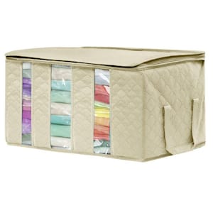 Foldable Storage Bag Organizers with Sections, Window, and Handles, Beige 24 in. x 13 in. Fabric Decorative Box Set of 1