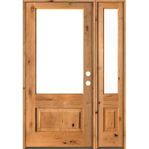 50 in. x 80 in. Farmhouse Knotty Alder Left-Hand/Inswing 3/4-Lite Clear Glass Clear Stain Wood Prehung Front Door