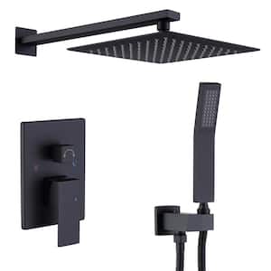 1-Spray 10 in. Square Rainfall Shower Head and Handheld Shower Head in Matte Black