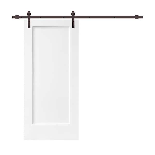 CALHOME 30 in. x 80 in. 1-Panel White Stained Composite MDF Interior Sliding Barn Door with Hardware Kit