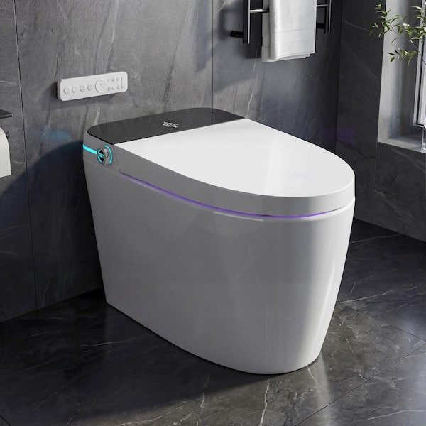 Smart Elongated Bidet Toilet 1.28 GPF in White with Auto Flush, Heated Seat, Foam Shield, Remote, Self-Cleaning Nozzle