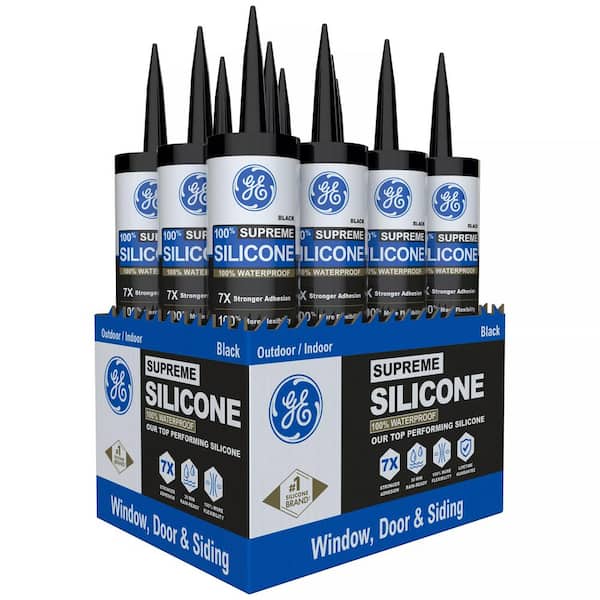 GE Supreme 10.1 oz. Black Silicone Window and Door Caulk (12-Case)