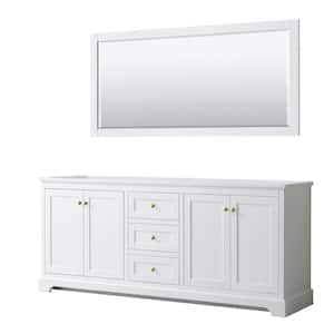 Avery 79 in. W x 21.75 in. D x 34.25 in. H Bath Vanity Cabinet without Top in White with Gold Trim and 70 in. Mirror