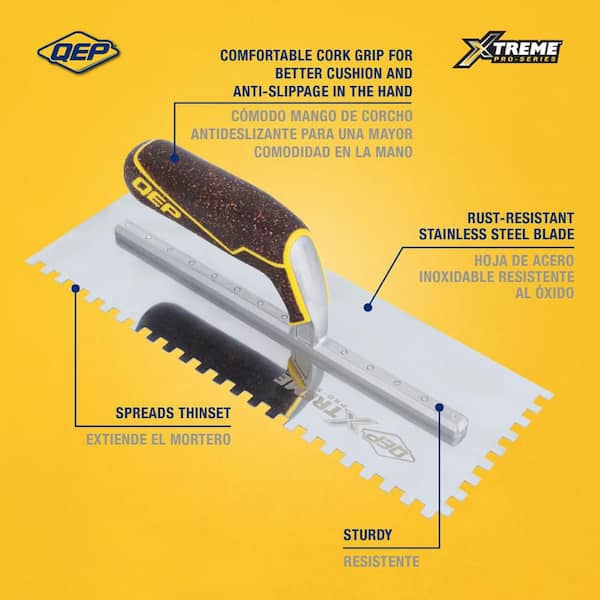 1/4 in. x 1/4 in. x 1/4 in. Stainless Steel Blade for Tile and Plank Flooring Square-Notch Trowel