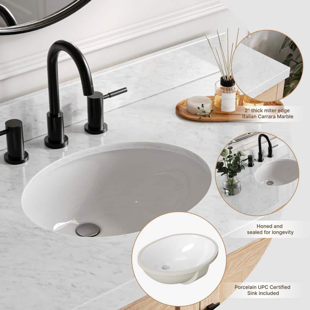 Cambridge 54" Oak Freestanding Vanity with Carrara Marble Top