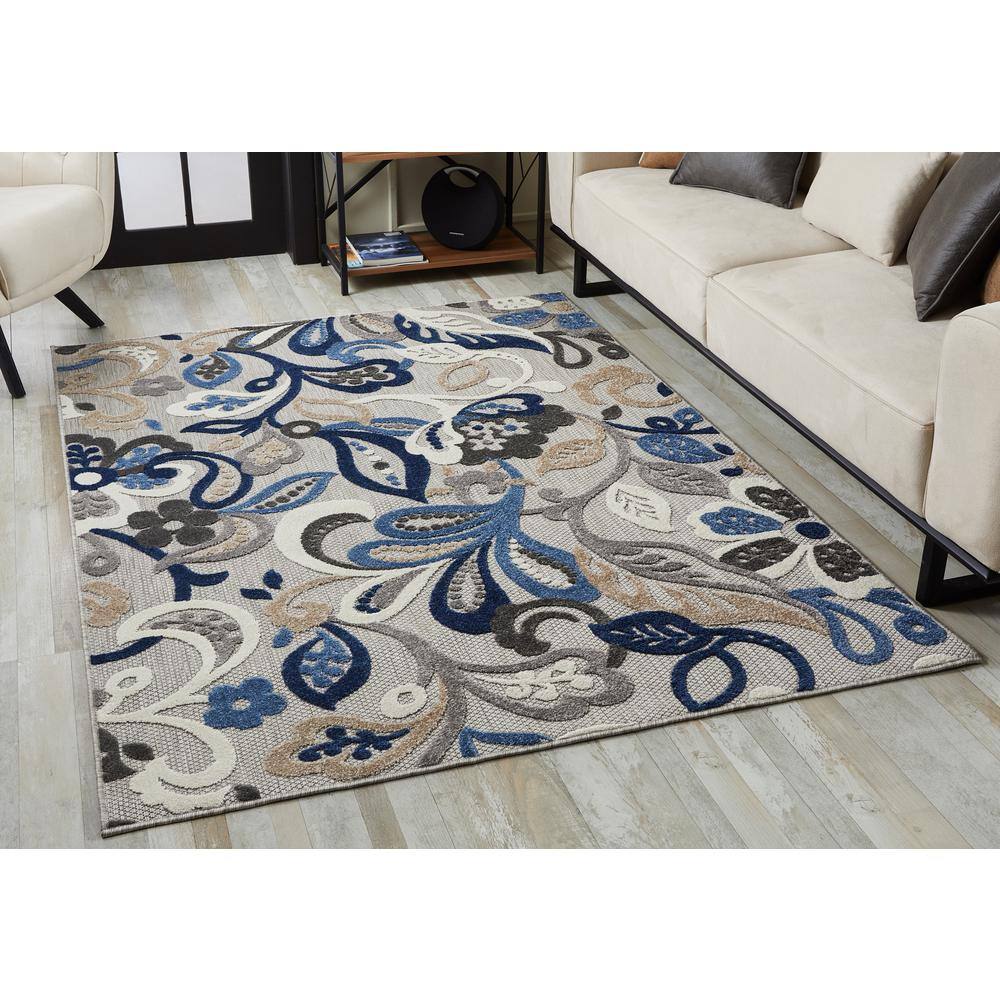 Transitional Blue-Gray XXL Synthetic Easy-Care Area Rug
