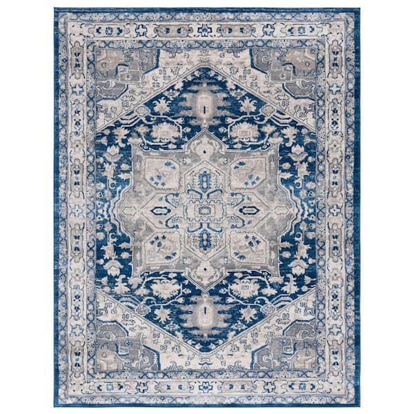 Brentwood 9 ft. x 12 ft. Navy/Gray Oriental Area Rug