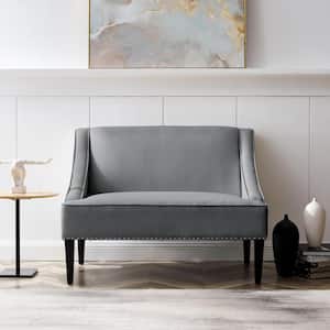 Malaya Light Grey Bench Upholstered Linen 44.5 in. L x 31 in. W x 34.5 in. H