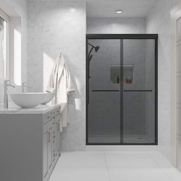 48 in. W x 76 in. H Bypass Sliding Framed Shower Door/Enclosure in Matte Black with Tempered Grey Glass