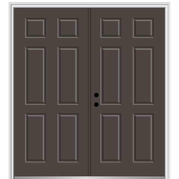MMI DOOR 60 in. x 80 in. Right-Hand Inswing Classic 6-Panel Painted Brown Fiberglass Smooth Prehung Front Door, 4-9/16 in. Frame