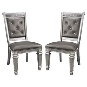 Gray And Silver Vegan Faux leather Acrylic Crystals Dining Chair (Set of 2)