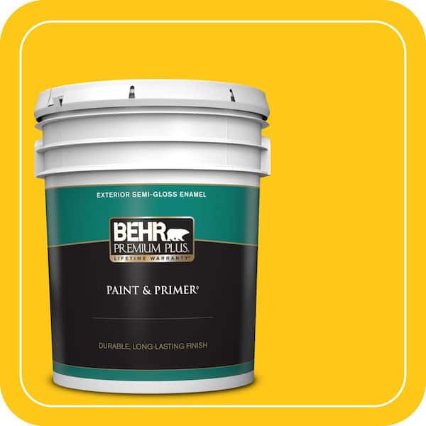 BEHR PREMIUM PLUS 5 gal. #P300-7 Unmellow Yellow Semi-Gloss Enamel Exterior Paint & Primer