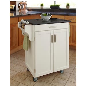 Cuisine Cart White Kitchen Cart with Black Granite Top