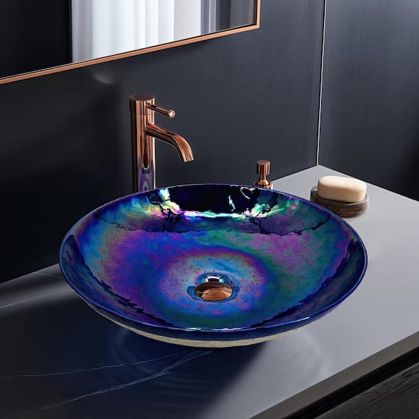 Murano 16 in. Vessel Bathroom Sink in Celestial Blue Glass