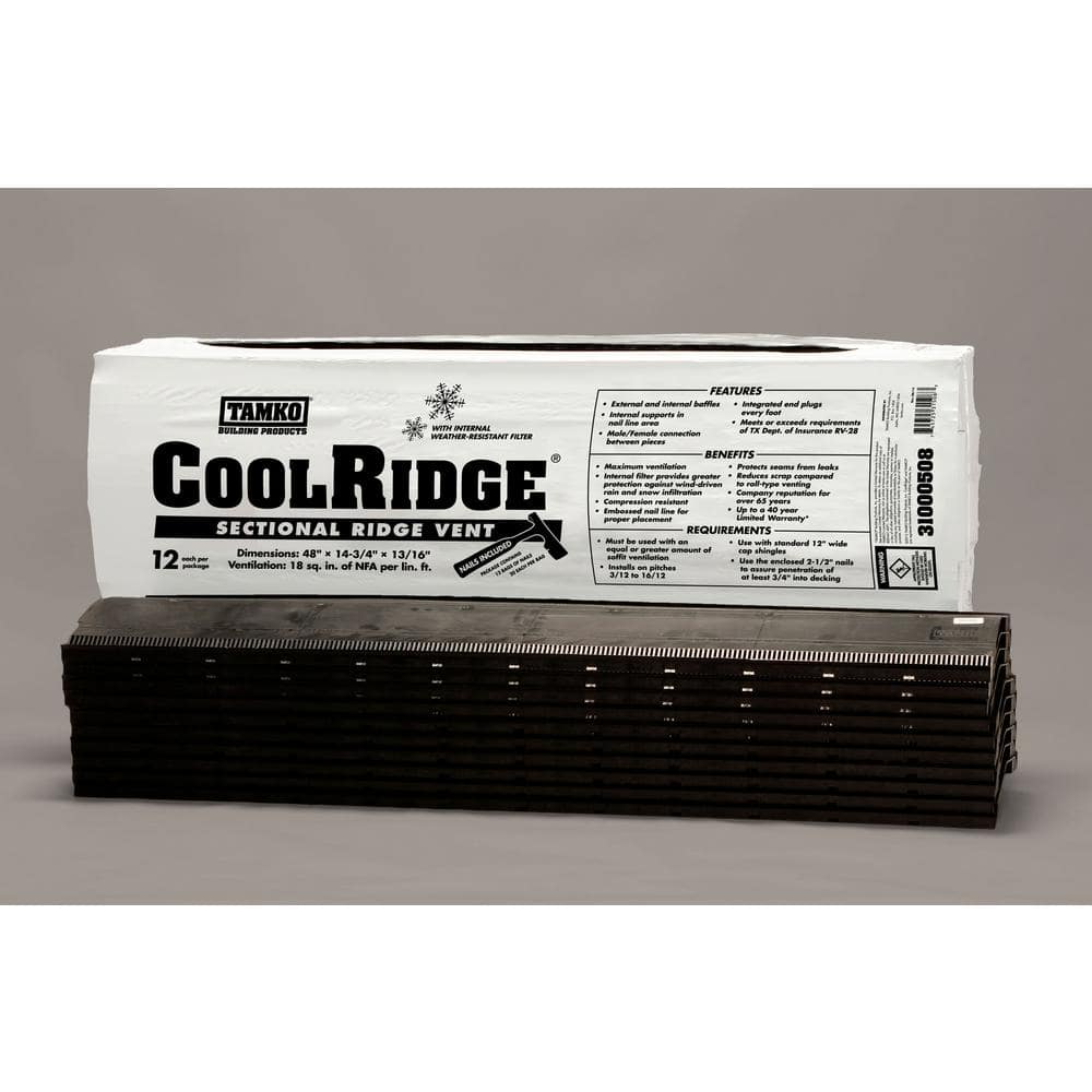 Tamko CoolRidge 14 In. X 4 Ft. Black Polypropylene Sectional Ridge Vent ...