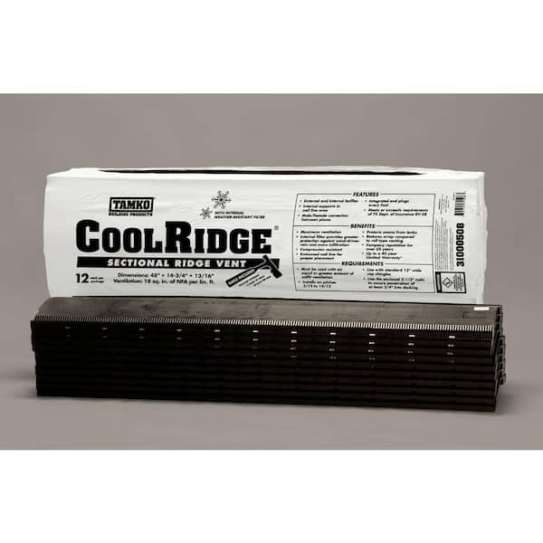 Tamko CoolRidge 14 in. x 4 ft. Black Polypropylene Sectional Ridge Vent with Internal Filter