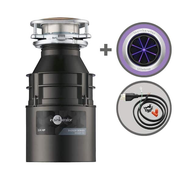 Badger 700,3/4 HP Continuous Feed Kitchen Garbage Disposal with Power Cord and LEDefense Flange