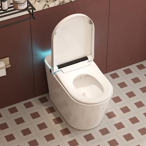 Smart Dual Flush 1-Piece Toilet 1.28 GPF Toilet in White with Auto Flush/Open/Close, Sensor Flush, Heated, Night Light