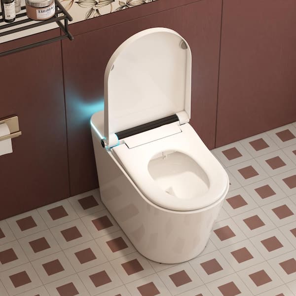12 in. Rough In 1-Piece Toilet 1.28 GPF Dual Flush Elongated Toilet in White, Seat Included with Sensor Flush, Heated