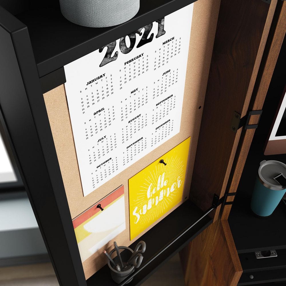 Grand Walnut and Black Multifunctional Computer Cabinet with Storage