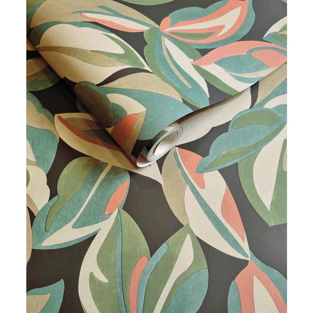 Abstract Leaf Charcoal Non-Pasted Wallpaper Roll