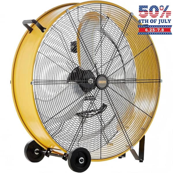 30 in. 3-Speed Heavy-Duty Industrial Drum Fan in Yellow with Handle, 13000 CFM, Powerful 1/3HP Motor, UL Certified,Wheel