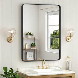 24 in. W x 36 in. H Modern Rectangular Black Aluminum Framed Wall Bathroom Vanity Mirror