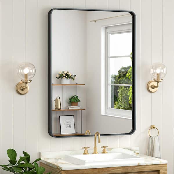 KeonJinn 24 in. W x 36 in. H Modern Rectangular Black Aluminum Framed Wall Bathroom Vanity Mirror