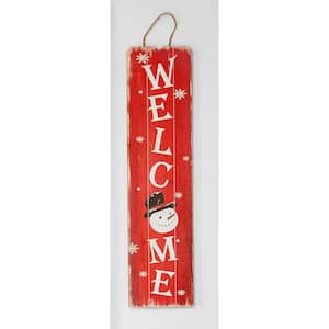 24 in. Wood Snowman Welcome Hanging Sign