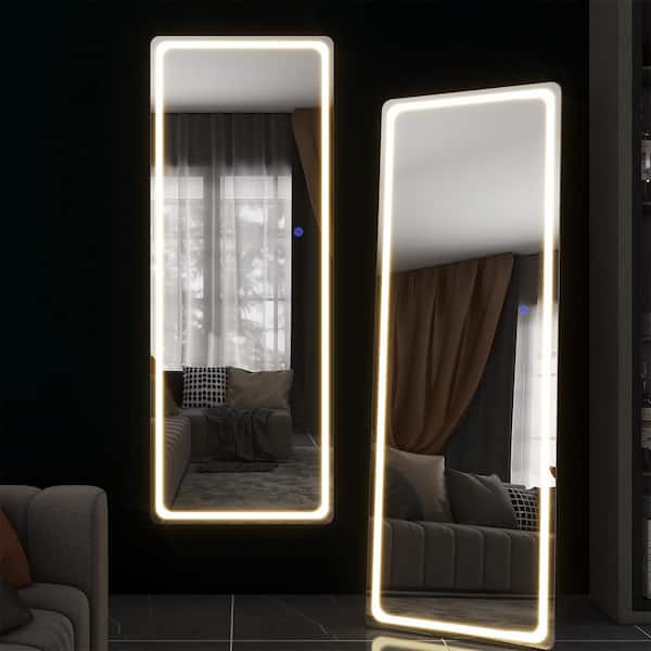 Lirago 16 in. W x 63 in. H LED Full Length Rectangular Frameless Mirror in Silver