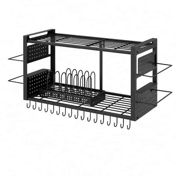 2-Tier 31 in. Wall Mounted Pot Rack with Racks, Pot Lid Organizer Holder and 20 Hooks, Heavy Duty Hanging Pot Hanger