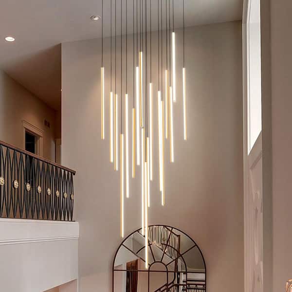Neculina 18-Light 159-Watt Integrated LED Minimalistic Gold Kitchen Island Pendant Adjustable Chandelier