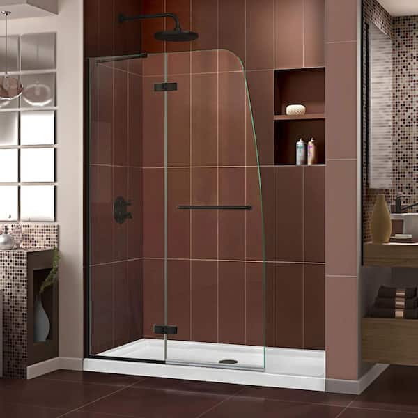 DreamLine Aqua Ultra 45 in. W x 72 in. H Frameless Hinged Shower Door in Matte Black