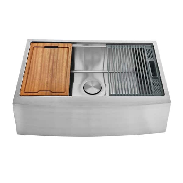 Uptowne 33 in. Farmhouse/Apron-Front Single Bowl Stainless Steel Kitchen Sink with Accessories