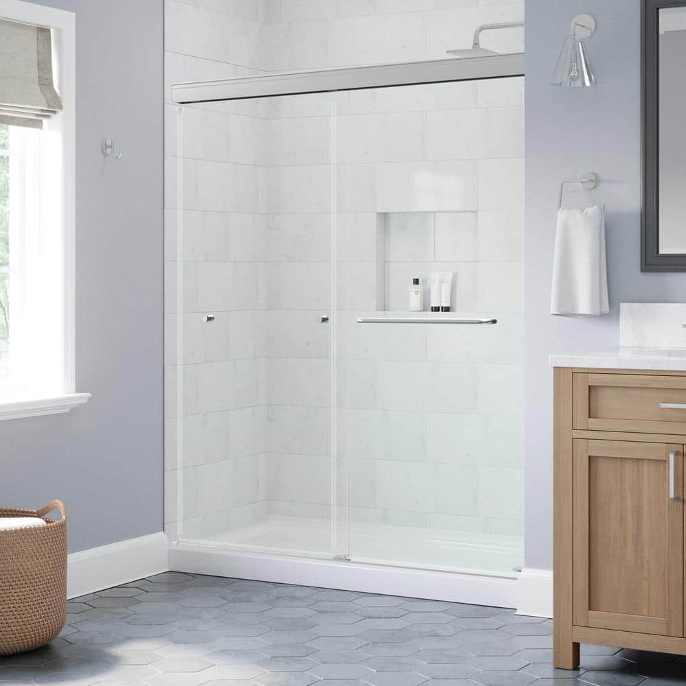 Portwood 60 in. W x 70-1/4 in. H Semi-Frameless Sliding Shower Door, Chrome, 6 mm Clear Glass -  Delta, SDP60SC-C-R