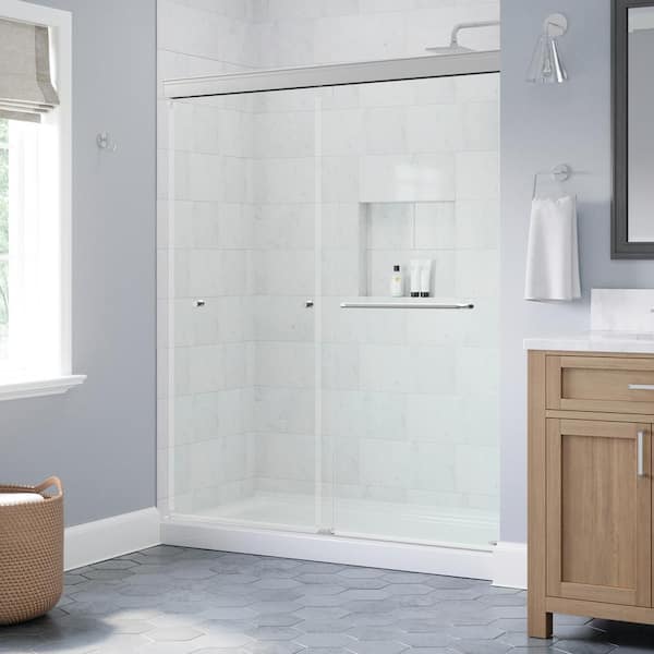 Delta Portwood 60 in. W x 70-1/4 in. H Semi-Frameless Sliding Shower Door, Chrome, 6 mm Clear Glass