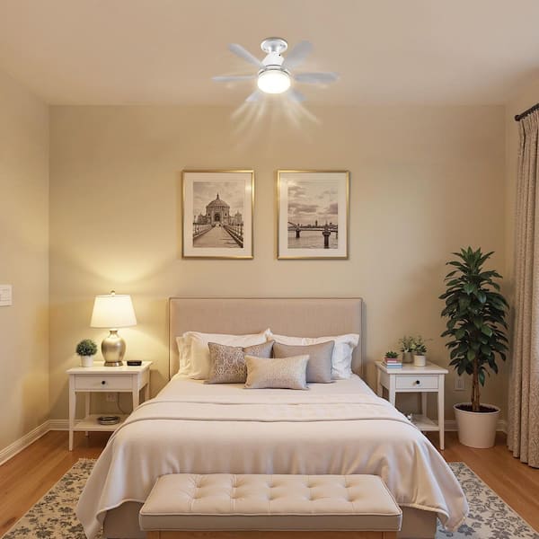 20 in. White 3-Speed Ceiling Fan with 6 Blades LED Flush Mount Light, Dimmable for Modern Indoor Rooms