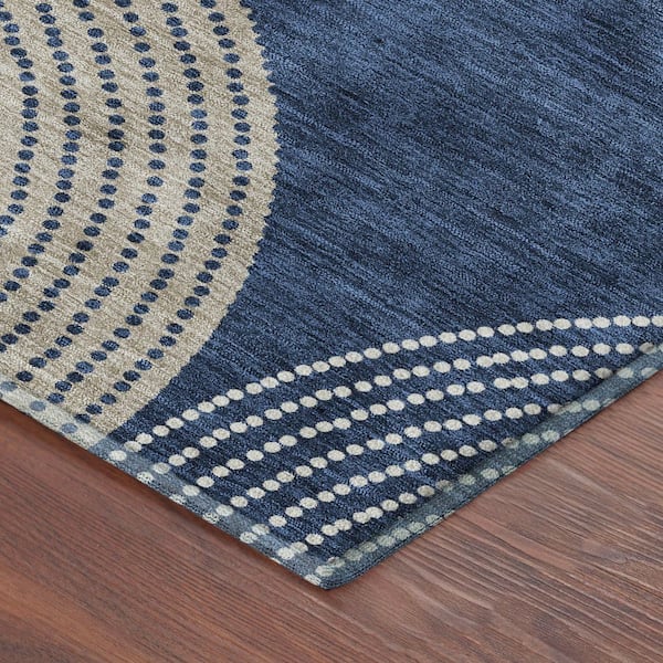 Mayfield Premium Machine Washable Abstract AMF2281 Navy 2 ft. x 7 ft. Runner Rug