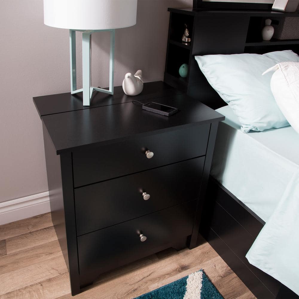 Black 2-Drawer Nightstand with Charging Station