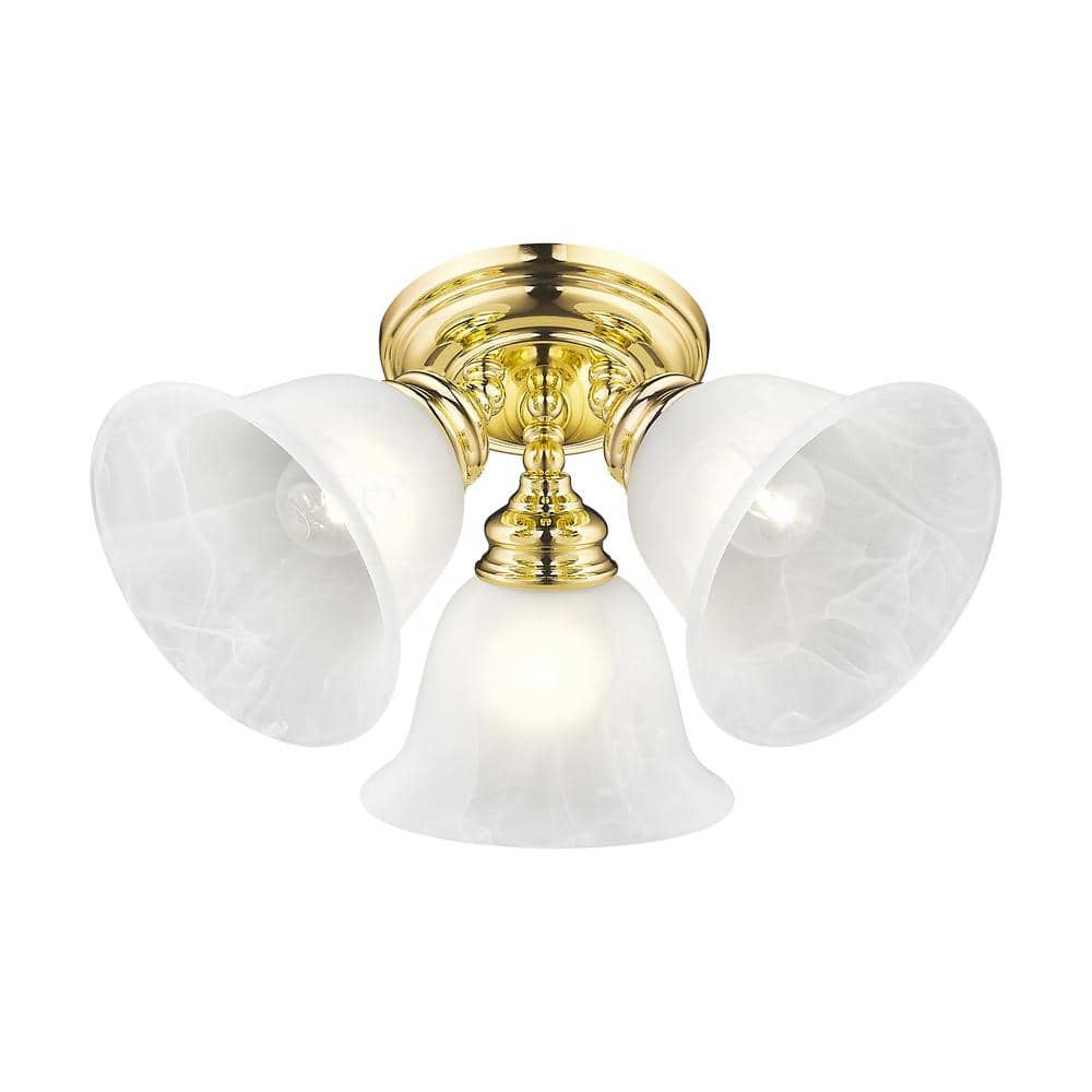 Elegant Polished Brass 3-Light Flush Mount with White Alabaster Glass
