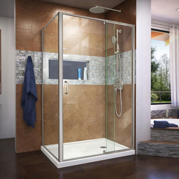 DreamLine Flex 38 in. - 42 in. W x 72 in. H Semi-Frameless Pivot Shower Enclosure in Brushed Nickel