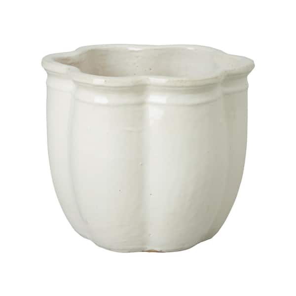 Scalloped 16 in. White Ceramic Specialty Planter (16 in. L x 16 in. W x 14 in. H) High-Fire Treatment with Drainage Hole