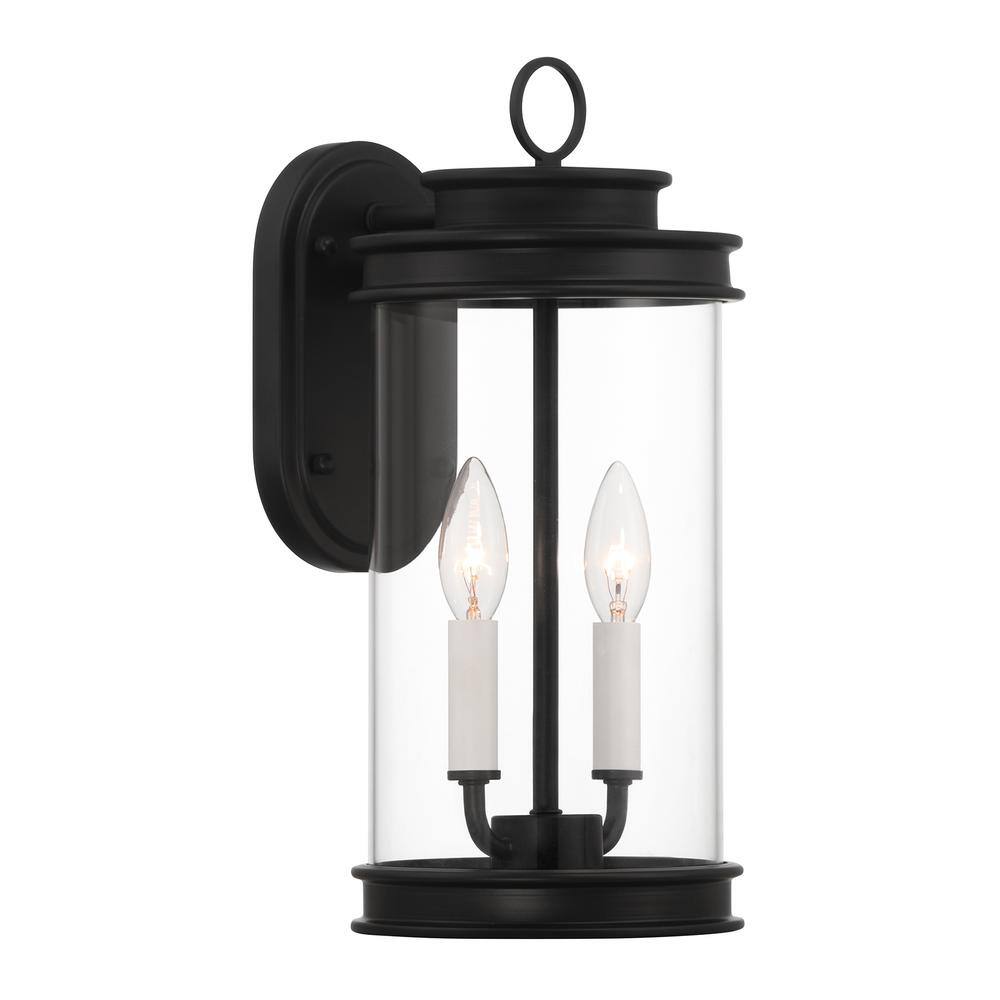 Matte Black Clear Glass 2-Light Outdoor Wall Lantern