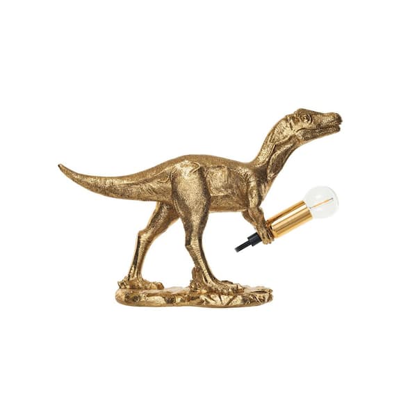 Storied Home 10.62 in. Gold Finish Resin Dinosaur Table Lamp
