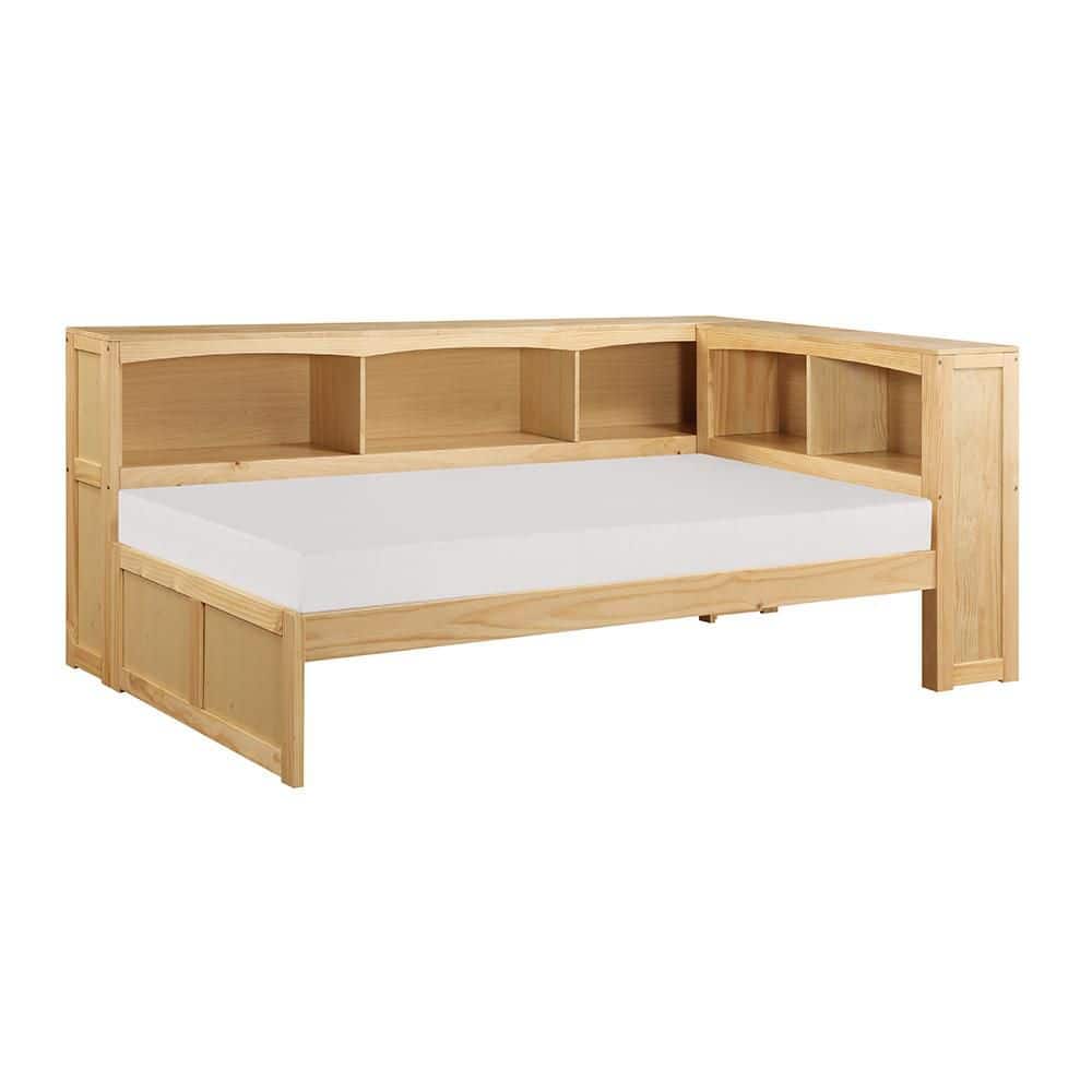 Spaced Natural Pine Finish Beige Wood Frame Twin Bookcase Corner Platform Bed price history on PriceWatchPro