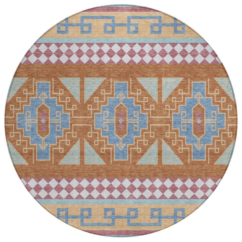 Chantille Machine Washable Indoor/Outdoor Abstract ACN2683 Blue 8 ft. x 8 ft. Round Rug price history on PriceWatchPro