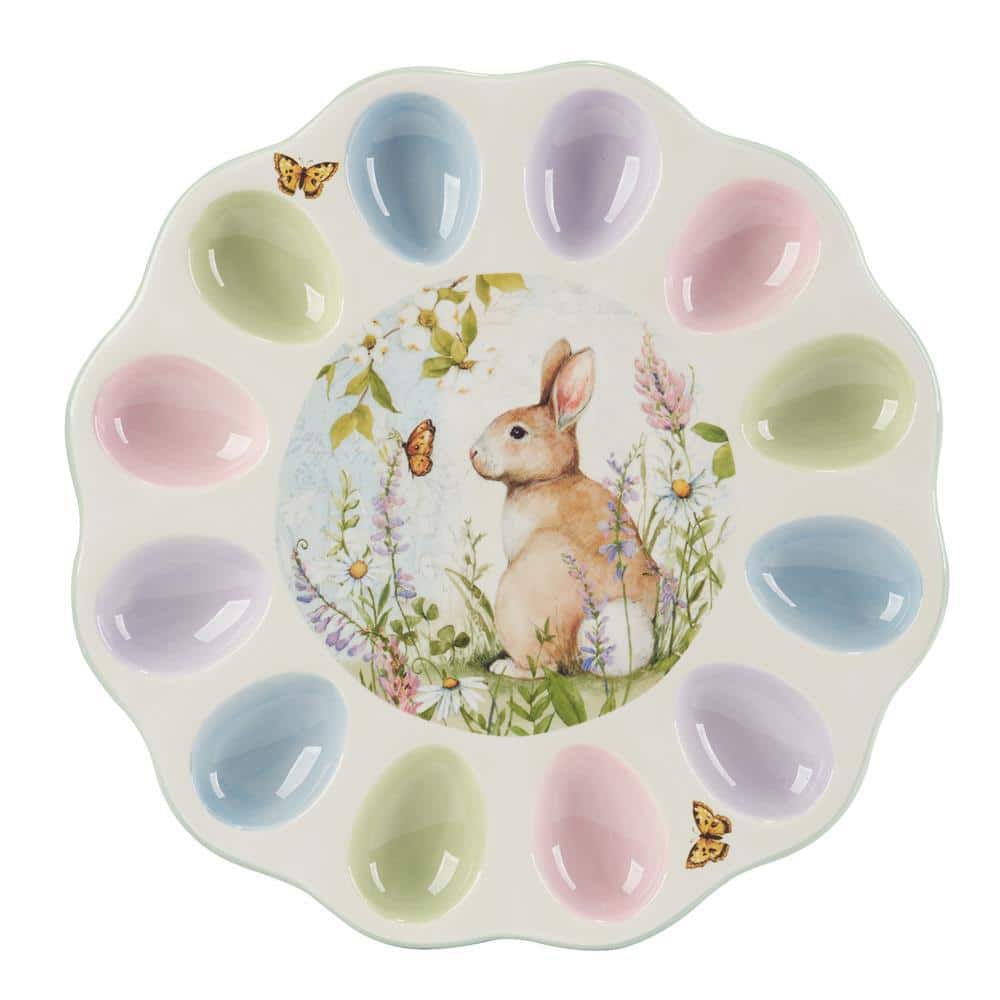 Certified International Multi-Colored Easter Meadow Round Deviled Egg Plate