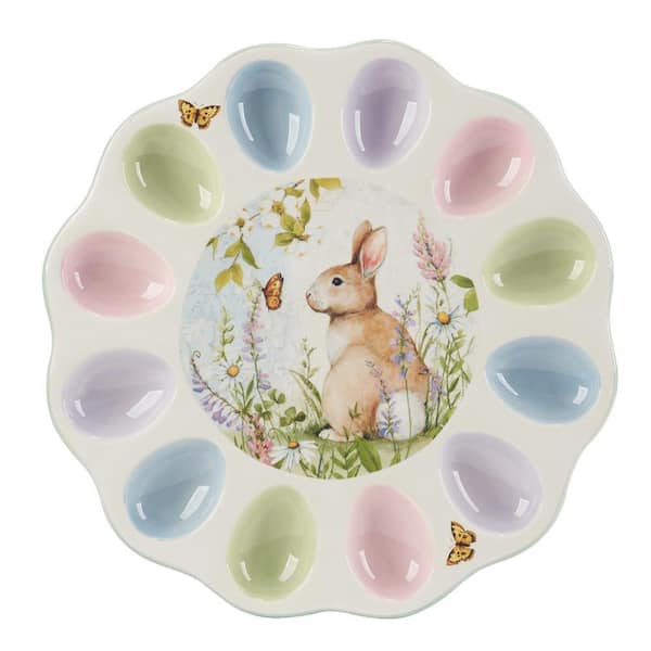 Certified International Multi-Colored Easter Meadow Round Deviled Egg Plate