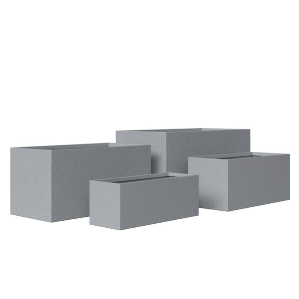 Leisuremod Flora Modern 4-Piece Fiberstone and MGO Clay Decorative Rectangular Planter Set in Grey