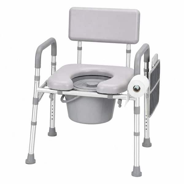 23.5 in. x 22 in. Bedside Commode Toilet Seat in Gray with Padded Seat and Backrest, 350 lbs. Capacity, 6.5 qt Bucket